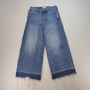Madewell Jeans Womens 26 Blue Wide Leg Crop Raw Hem Two Tone Mid Rise Denim